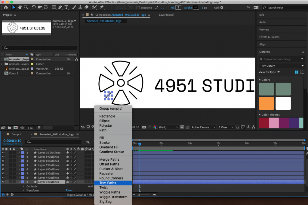 Using the "Trim Paths" tool to grow shapes in After Effects