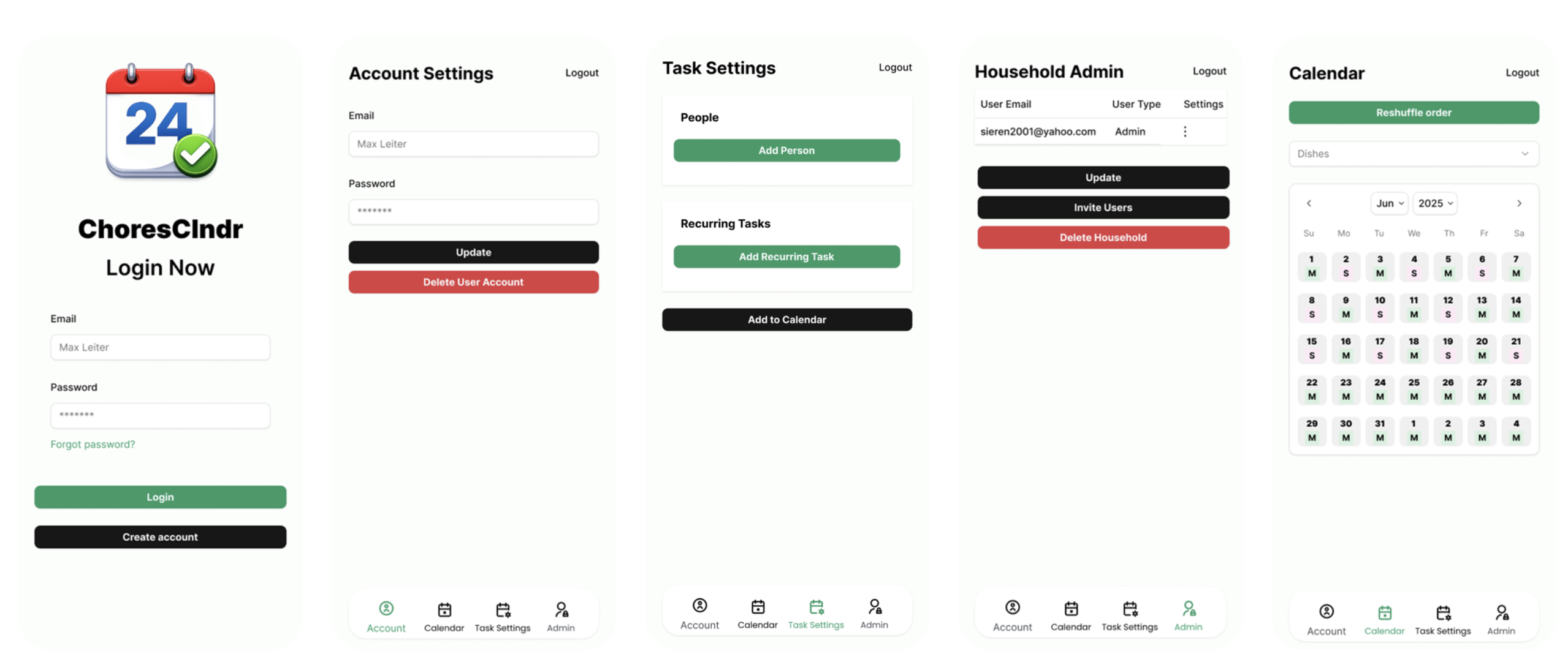 ChoresClndr App Screenshots